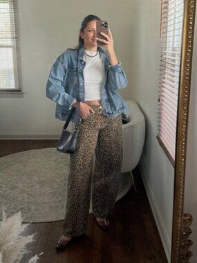 Boutique Leopard Print Wide-Leg Jeans - Brown